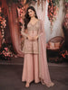 Blush Peach Pink Heavy Sequins and Beads Embroidered Design Georgette Party Wear Peplum Palazzo Suit with Matching Dupatta