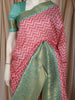Blush Pink Chevron Zigzag Woven Design Pure Tussar Saree with Contrast Zari Border