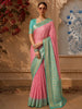 Blush Pink Chevron Zigzag Woven Design Pure Tussar Saree with Contrast Zari Border
