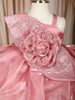 Blush Pink Floral Embellished Design Satin Party Frock