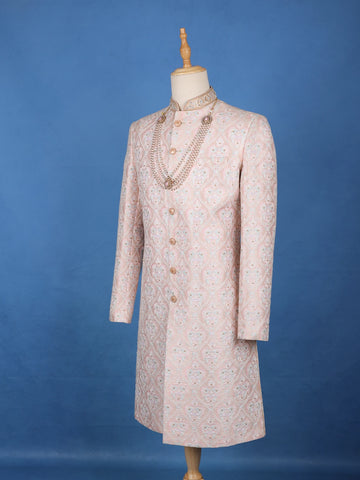 Blush Pink Floral Embroidered Cotton Sherwani - Diadem
