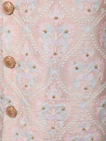 Blush Pink Floral Embroidered Cotton Sherwani - Diadem
