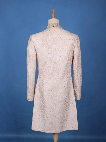 Blush Pink Floral Embroidered Cotton Sherwani - Diadem