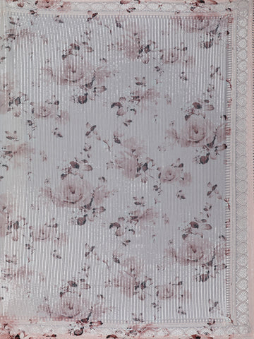 Blush Pink Floral Print Sequin Design Chiffon Saree - Diadem