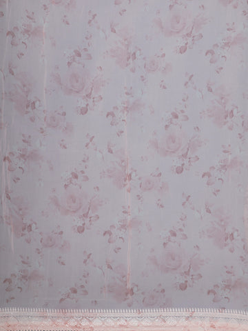 Blush Pink Floral Print Sequin Design Chiffon Saree - Diadem