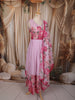 Blush Pink Floral Printed Design Chiffon Anarkali Gown with Dupatta