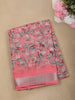 Blush Pink Floral Printed Design Linen Cotton Casual Wear Saree