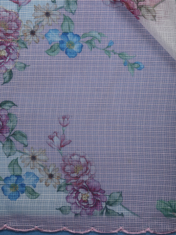 Blush Pink Floral Printed Kota Cotton Saree - Diadem