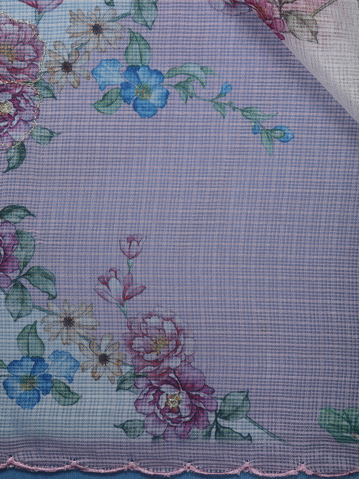 Blush Pink Floral Printed Kota Cotton Saree - Diadem