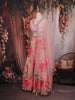 Blush Pink Floral Printed Organza Lehenga with Net Dupatta
