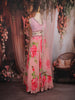 Blush Pink Floral Printed Organza Lehenga with Net Dupatta