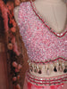 Blush Pink Floral Printed Organza Lehenga with Net Dupatta