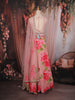 Blush Pink Floral Printed Organza Lehenga with Net Dupatta