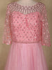 Blush Pink Floral Sequins Embroidered Net Gown