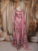 Blush Pink Floral Sequins and Beads Embroidered Design Tissue Silk Palazzo Suit with Dupatta