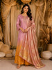 Blush Pink Floral Sequins and Beads Embroidered Design Tissue Silk Palazzo Suit with Dupatta