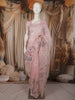 Blush Pink Floral Vine Printed Design Pure Organza Saree with Scalloped Border
