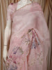 Blush Pink Floral Vine Printed Design Pure Organza Saree with Scalloped Border