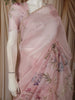 Blush Pink Floral Vine Printed Design Pure Organza Saree with Scalloped Border