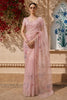Blush Pink Floral Vine Printed Design Pure Organza Saree with Scalloped Border
