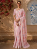Blush Pink Floral Woven Design Pure Tussar Saree with Thread Embroidered Border