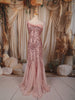 Blush Pink Geometric Sequins Embroidered Design Mermaid Sequins Fabric Party Wear Gown