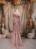 Blush Pink Geometric Sequins Embroidered Design Mermaid Sequins Fabric Party Wear Gown