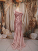 Blush Pink Geometric Sequins Embroidered Design Mermaid Sequins Fabric Party Wear Gown