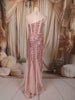 Blush Pink Geometric Sequins Embroidered Design Mermaid Sequins Fabric Party Wear Gown
