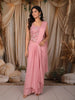 Blush Pink Heavy Sequins and Beads Embroidered Design Georgette Ready To Wear Saree with Designer Blouse