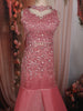 Blush Pink Heavy Sequins and Beads Embroidered Net Mermaid Lehenga with Choker Dupatta