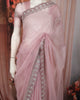 Blush Pink Heavy Stone Embellished Design Pure Organza Party Wear Saree with Designer Border