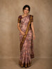 Blush Pink Kalamkari Printed Chanderi Cotton Saree with Contrast Brown Border