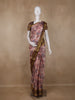 Blush Pink Kalamkari Printed Chanderi Cotton Saree with Contrast Brown Border