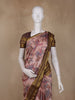 Blush Pink Kalamkari Printed Chanderi Cotton Saree with Contrast Brown Border
