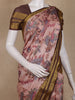 Blush Pink Kalamkari Printed Chanderi Cotton Saree with Contrast Brown Border