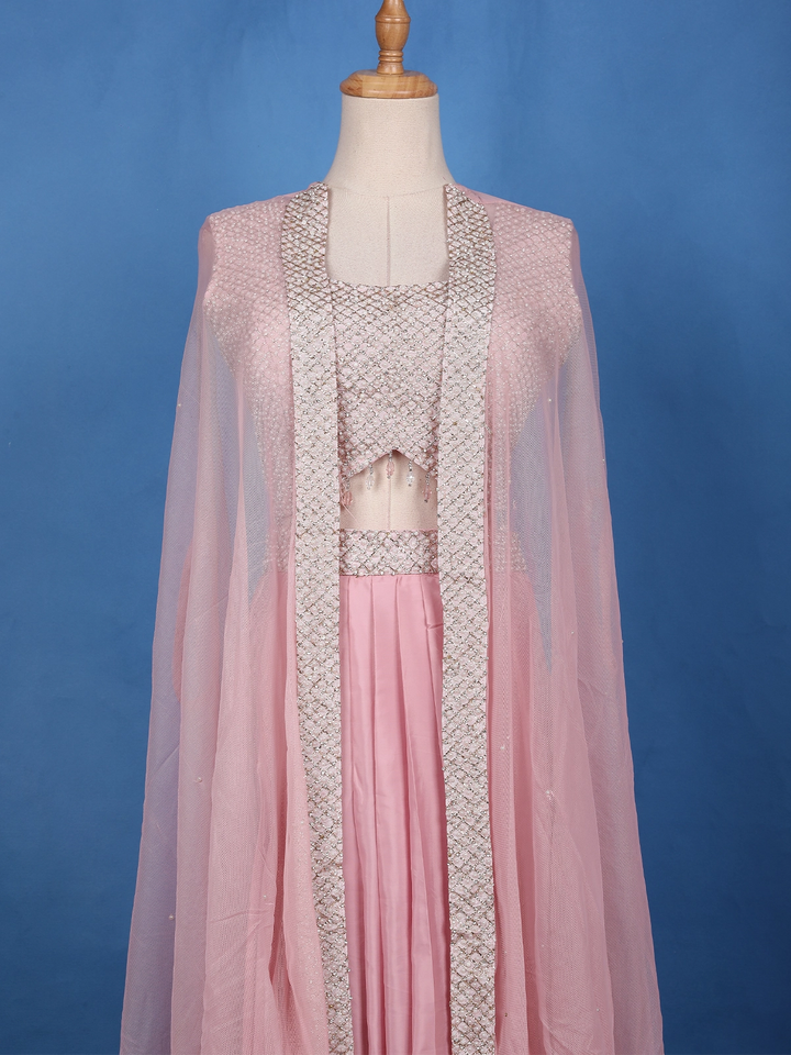 Blush Pink Mirror with Sequin Embellishments Georgette Skirt Top - Diadem