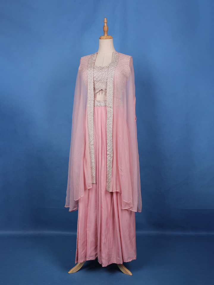 Blush Pink Mirror with Sequin Embellishments Georgette Skirt Top - Diadem