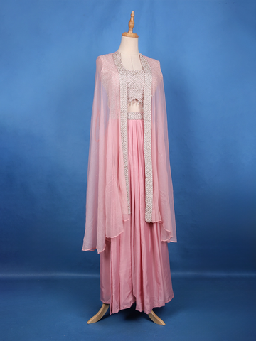 Blush Pink Mirror with Sequin Embellishments Georgette Skirt Top - Diadem