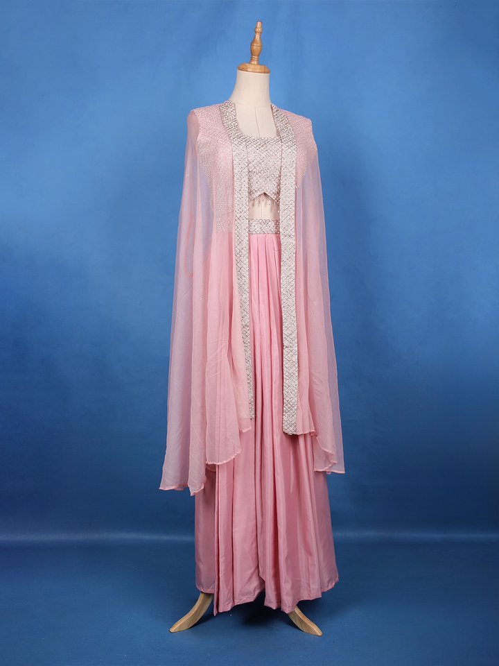 Blush Pink Mirror with Sequin Embellishments Georgette Skirt Top - Diadem