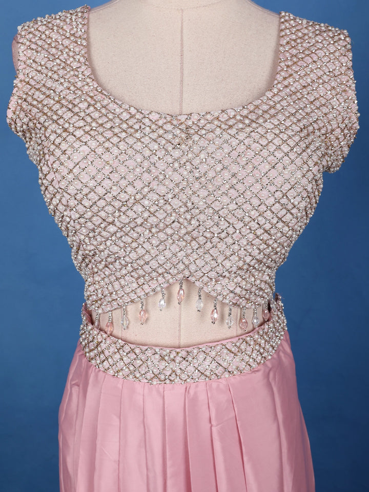 Blush Pink Mirror with Sequin Embellishments Georgette Skirt Top - Diadem