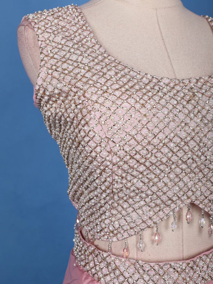 Blush Pink Mirror with Sequin Embellishments Georgette Skirt Top - Diadem