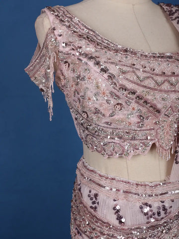 Blush Pink Sequins Design Net Ready To Wear Saree With Designer Blouse - Diadem