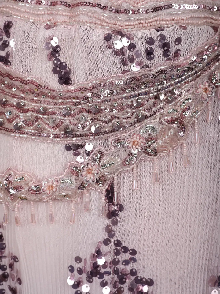 Blush Pink Sequins Design Net Ready To Wear Saree With Designer Blouse - Diadem