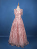 Blush Pink Sequin Embellished Net Gown with Beaded Tassel Sleeves - Diadem