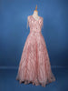 Blush Pink Sequin Embellished Net Gown with Beaded Tassel Sleeves - Diadem