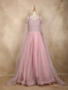 Blush Pink Sequins Embellished Net Partywear Gown with Cape Sleeves
