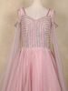 Blush Pink Sequins Embellished Net Partywear Gown with Cape Sleeves