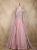 Blush Pink Sequins Embellished Net Partywear Gown with Cape Sleeves