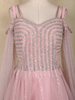 Blush Pink Sequins Embellished Net Partywear Gown with Cape Sleeves